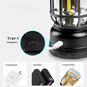 Outdoor Camping Lantern Portable Multifunctional LED <b>Tent</b> Light Type-C Rechargeable ABS Material Warm White Picnic Barbecue - Product Image 2