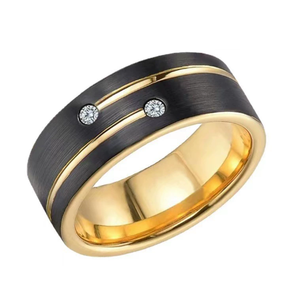 DFR04 Alliances de mariage classiques de luxe en acier inoxydable incrustées de diamants taillés or et argent, cadeaux pour hommes pour fiançailles, anniversaire et fêtes - Product Image 2