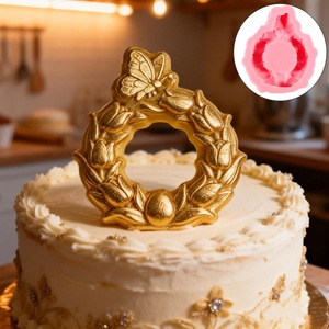 Tulip Relief Wreath Silicone Mold Round Easter Cake Decoration Baking Supply - Product Image 1