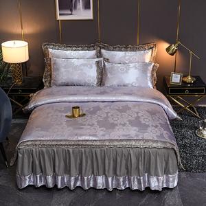 Europese Stijl Kant Jacquard Vierdelige Laken Roze Gewassen Ijs Zijde Beddengoed Sets Rok Set Leverancier - Product Image 5