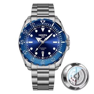 Montre de mode pour homme Drioshipping, montre de luxe haut de gamme, calendrier lumineux, étanche, montres à quartz, bracelet en acier massif, noir bleu - Product Image 1