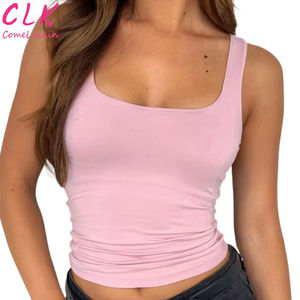 Estivo di alta qualità con logo personalizzato lavorato a maglia bianco con canotta larga grafica a tracolla costola da <span class=keywords><strong>donna</strong></span> Top corto - Product Image 1