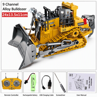 Bulldozer télécommandé professionnel de qualité hobby, 9 canaux, 2.4G, modèle de simulation électrique en alliage, véhicule de cascades