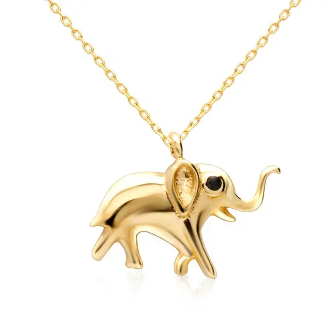 Gemnel jewelry minimalist 925 silver 14k gold black stone elephant necklace for women