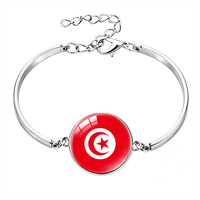 Bracelet personnalisé avec drapeau de la Tunisie, chaîne en métal et cabochon, pour les fans de football et comme souvenir touristique