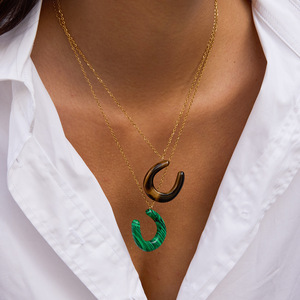 U-Shaped Tiger's Eye Malachite Pendant <b>Necklace</b> Stainless Steel Women's Jewelry Gift Fashion <b>Beaded</b> <b>Necklaces</b> - Product Image 2