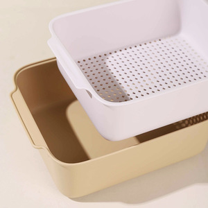 Creative Square Double Layer Plastic Drain <b>Basket</b> L Size <b>Stackable</b> Kitchen Draining Rack - Product Image 2