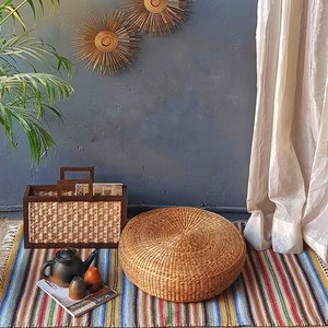 Puf Otomano Artesanal de Jacinto de Agua Blanco, Cojines Decorativos para Silla, Ecológicos - Product Image 5