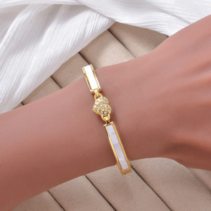 bulk wholesale delicate 18k gold shimmering heart <b>crystal</b> natural mother of pearl anti-rust polished wearable bangle <b>bracelet</b> - Product Image 2