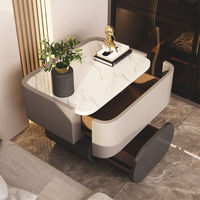 Table de chevet moderne de luxe pour chambre à coucher, avec structure en bois et plateau en cuir, directement de l'usine