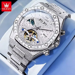 Olevs 9805 Sang Trọng Hollow Tourbillon Tự Động Người Đàn Ông Cơ Khí Vàng Đồng Hồ Không Thấm Nước Thép Không Gỉ Người Đàn Ông Của Kim Cương Quay Số Đồng Hồ - Product Image 1