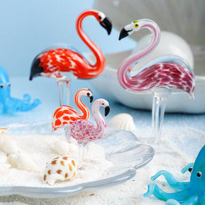 งานฝีมือแก้วเป่ามือ รูปนกฟลามิงโก้สีแดงชมพู งานศิลปะแก้วมูราโน่โบราณ ของสะสมตกแต่งบ้าน - Product Image 3