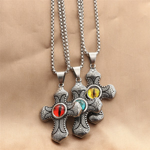 Stainless Steel <b>Cross</b> Pendant With Eye Inlay Punk Style Men's Necklace 280510 - Product Image 1