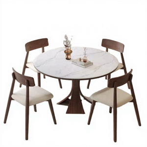 Mesa de Comedor Redonda de Lujo de Madera Maciza Estilo Italiano, Diseño Contemporáneo, 6 Plazas, Cubierta de Vidrio Templado, <span class=keywords><strong>Muebles</strong></span> para Sala de Estar - Product Image 1