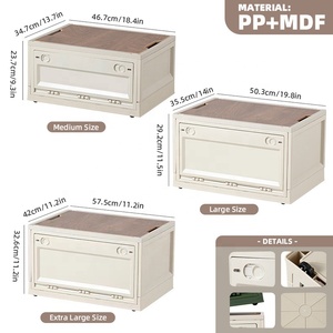 Dung lượng lớn có thể gập lại PP hộp lưu trữ với nắp gỗ bin di động cho cắm trại ngoài trời nhà bếp du lịch xe thân cây lưu trữ thực phẩm - Product Image 5
