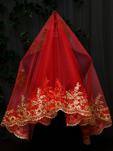 Hiyab Rojo para Novia, Velo Translúcido con Apliques para Boda, Vestido Xiuhe, Pañuelo para la Cabeza para Boda China, Ceremonia, Hecho en China - Product Image 1