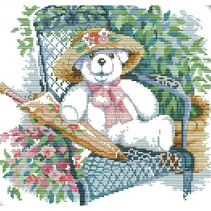 Bán buôn Cross Stitch Bộ dụng cụ thêu dễ thương Gấu Trắng búp bê bức Tranh khảm