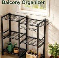 Étagère de rangement de jardin en métal noir, organisateur d'outils multi-niveaux avec crochets de suspension pour abri de jardin, garage, balcon, vente en gros