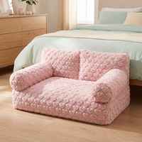 Canapé pour chien de luxe de haute qualité, rectangulaire, romantique, en forme de cœur rose, en fourrure, grand modèle, avec dossier haut, en mousse de polyester amovible