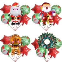 Vente en gros de décorations de Noël en aluminium Mylar gonflables avec ballons en feuille de Noël, motifs de Père Noël mignons, 5 pièces