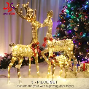 Décoration de Noël Offre Spéciale en stock Ensemble de lumières de motif de famille de renne de Noël d'intérieur imperméable à l'eau