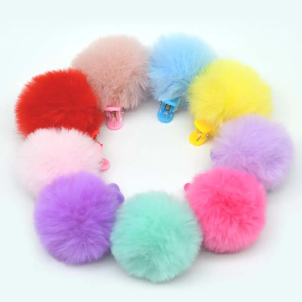 5cm Duck Bill Clip Children's Hairpins With Small Lovely Soft Fur Mini Ball Gripper Hairball With Pompoms