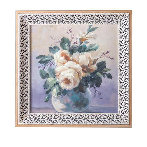 French Romantic Hand Painted Floral Oil <b>Painting</b> Wood <b>Frame</b> Wall Art Decor <b>For</b> Living Room Bedroom Entryway - Product Image 5