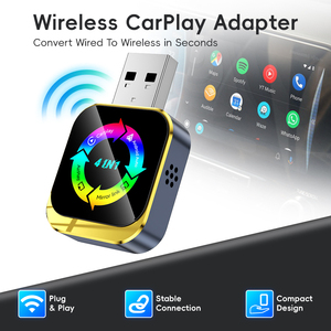 Adaptateur multimédia portable pour voiture 4 en 1 avec cadre doré, Plug & Play, CarPlay, Android Auto, Mirror Link, AirPlay, Dongle pour voiture - Product Image 1