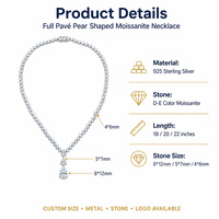Collier pendentif en moissanite en forme de poire, pavé complet, argent sterling S925, design goutte d'eau, bijoux étincelants, vente en gros