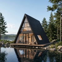 Unité de villégiature modulaire de luxe, maison à ossature triangulaire, structure en acier léger, design moderne, résistante aux tremblements de terre et au vent