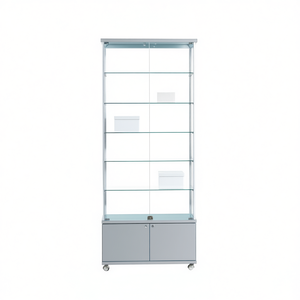 Modern Showcase <b>Cabinet</b> 75cm Wide 220cm High Light <b>Grey</b> Aluminum Frame Tempered Glass Doors with Lockable Storage - Product Image 2