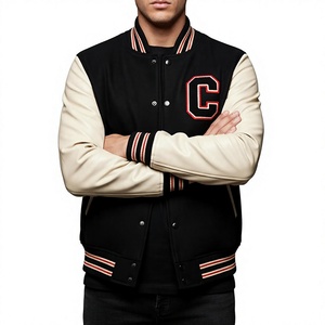 Chaqueta Varsity Negra para Hombre con Mangas Completas, Corte Regular, para Invierno, 100% Algodón/Lana, Transpirable - Product Image 2