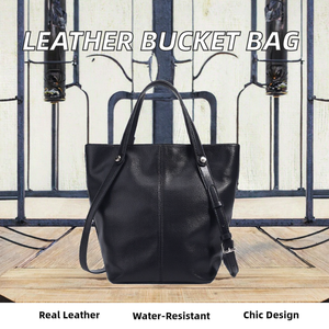 Sac seau en cuir véritable pour femmes Offre Spéciale sac à main décontracté à bandoulière en cuir de vachette de grande capacité avec fonction imperméable - Product Image 2