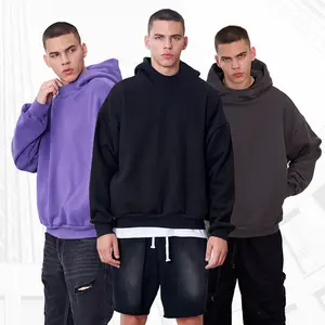 Pull Over Premium Boxy Double Layer Blank 400 Gsm Fleece Black Streetwear Plain Pullover Cropped Top Hoodie For Men High Quality