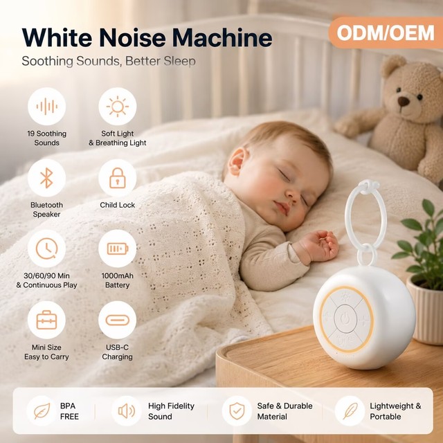 OEM&ODM White Noise Machine Portable Sleep Soother Sound Machine with Child Lock 19 Soothing Sounds for Baby Kids Travel