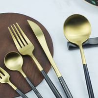Lot de cuillères à thé et fourchettes à gâteau en acier inoxydable 304 noir et or, personnalisables avec logo, couverts de luxe pour hôtels et restaurants