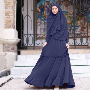 Yibaoli nuovo design hijab abito musulmano tacchino nero navy viola jersey abaya con sciarpa di grandi dimensioni - Product Image 3