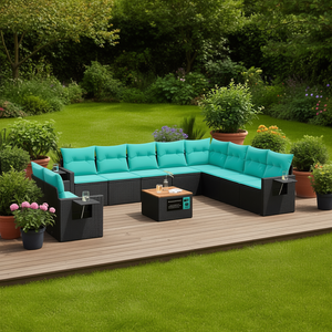 Black Poly <b>Rattan</b> Garden <b>Sofa</b> Set With Cushions 11 Piece Outdoor Furniture Contemporary Design For Garden Use - Product Image 2