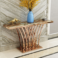 YSS Tables console modernes de luxe Table d'entrée en métal or rose avec marbre pour meubles de maison pour salon ou couloir
