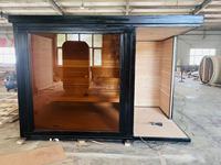 Sauna infrarouge sec moderne en cèdre rouge massif pour 6 à 8 personnes avec douche intégrée, électrique et contrôlé par ordinateur
