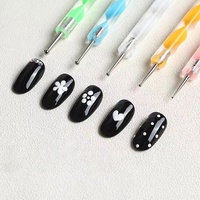 Stylo à points double embout pour nail art, avec strass colorés et manche en acrylique, 5 pièces