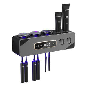 Support stérilisateur intelligent pour brosse à dents avec lumière UV et affichage numérique, beige gris anthracite, fixation par ventouse pour brosses à dents électriques - Product Image 3