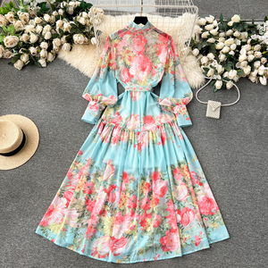 Abito Mini Stile Corte Francese LE1937, Primaverile da <span class=keywords><strong>Donna</strong></span> con Cintura, Stampa Floreale, Snellente, per Vacanze, Fluido, Tessuto Naturale, Abito da Sera - Product Image 2