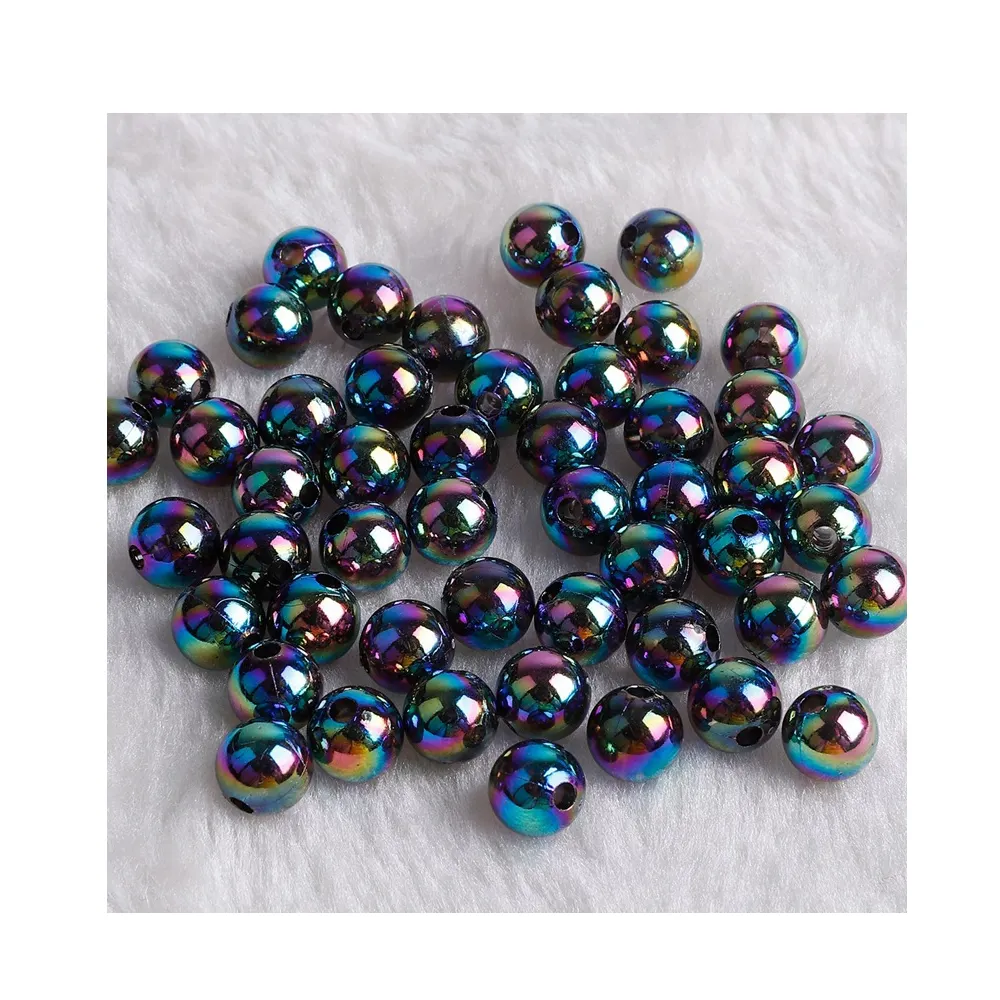 RTS 50pc/bag 10mm iris black Beads with Straight Hole For Jewelry Making transparent AB round bead for Bracelet accessories