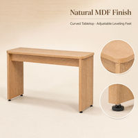 Table console en MDF naturel, profil mince pour derrière le canapé, plateau incurvé, pieds réglables
