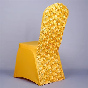 Funda de Spandex elástica para silla de boda, roseta de flores, color blanco dorado, para fiesta de boda - Product Image 1