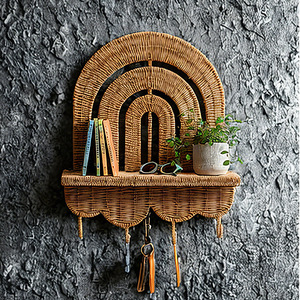 Wicker Wall-Mounted Key <b>Rack</b> With <b>Shelf</b> For Living Room Bedroom Decorative Storage Organizer - Product Image 5