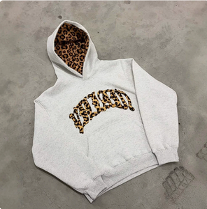 Men Leopard Print Hooded Sweatshirt <b>Set</b> Black Casual Two Piece Tracksuit <b>Knitted</b> Cotton Autumn Wear - Product Image 5