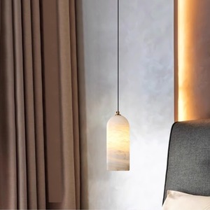 Lampe suspendue en marbre Led E27, forme longue, blanche, moderne et minimaliste, pour chambre à coucher, salle à manger, lampe de plafond à tête unique - Product Image 5