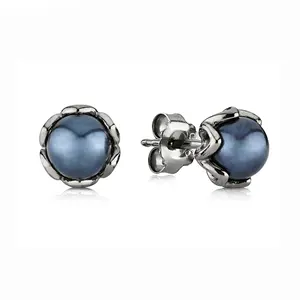 925 Sterling Silver Natural Navy Blue Pearl Earrings Stud Earrings For Women